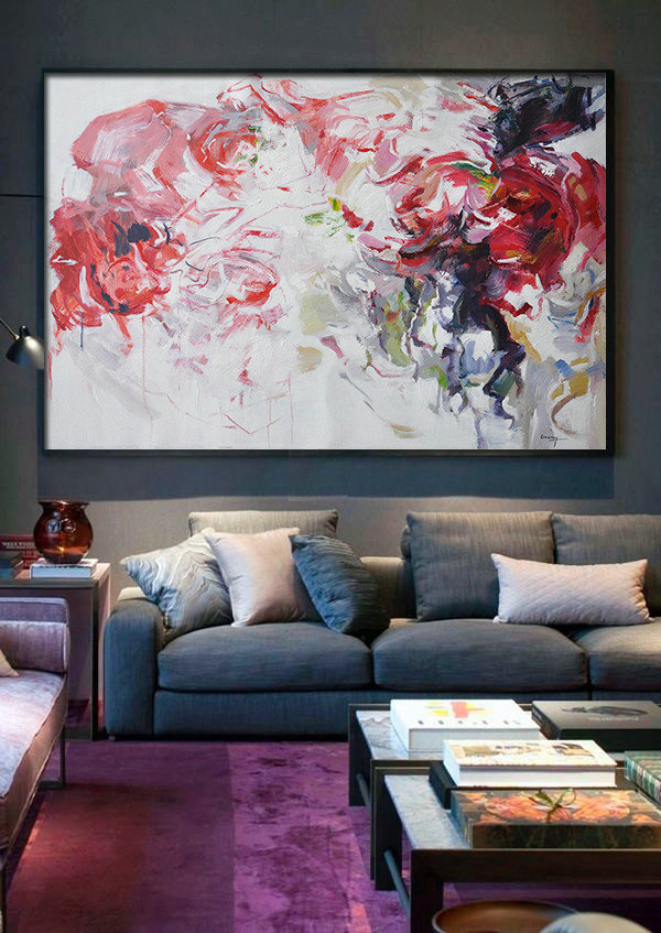 Horizontal Abstract Flower Painting Living Room Wall Art #ABH0A38